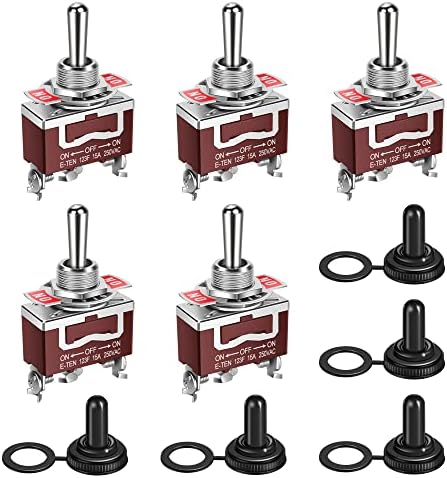 CNAODUN Waterproof Momentary Toggle Switch (ON)-Off-(ON) 15A 12V DC/250V AC DC Marine SPDT Switch 3 Way with Weatherproof Boot Cap Cover for Car Auto Boat (Pack of 5)…