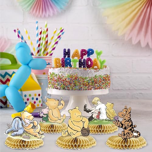 Image of 9 PCS Classic Winnie Bear Honeycomb Centerpieces - Baby Shower & Birthday Party Table Decorations Supplies