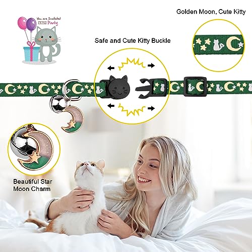 Image of 2PCS Breakaway Cat Collars with Bell Cute Kitty Glow in The Dark Adjustable Kitten Collars(Deep Green&Black)