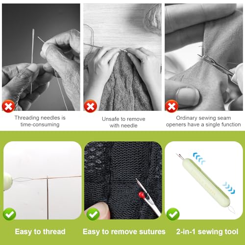 2pcs 2 in 1 Needle Threader Seam Ripper, Integrated Seam Remover & Needle Threading Tool Multifunctional Seam Rippers for Sewing Crafting Knitting Cross Stitch Quilting Supplies(Green)