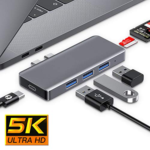 USB C Hub for MacBook,6 in 2 Mini USB C Adapter with Thunderbolt 3 USB C Port (100W Power Delivery),3 USB 3.0,Micro SD/SD Card Reader for MacBook Pro 2020/2019-2016, MacBook Air 2020/2019/2018