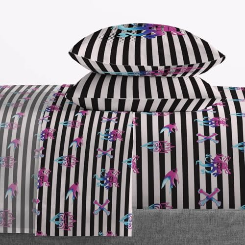 Image of Jay Franco Kids Sheet Set with Fitted, Flat Sheets & Pillow Cover - Ultra-Soft Bedding with Pillowcase for Room Decor, Multi Color - Descendants, 4 Piece Queen