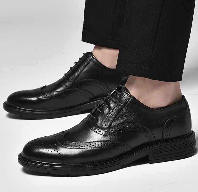 Men's Casual Business Oxford Dress Shoes Formal Pointed Toe Tuxedo Derby Shoes Leather Lace up Leather Lined Perforated Dress Oxfords Shoes for Men2