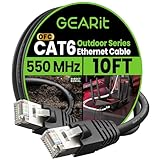 GEARit Cat6 Outdoor Ethernet Cable (10ft) 23AWG Pure Copper, FTP, LLDPE, Waterproof, Direct Burial, In-Ground, UV Resistant, POE, Network, LAN, Internet, Cat 6, Cat6 Cable - 10 Feet