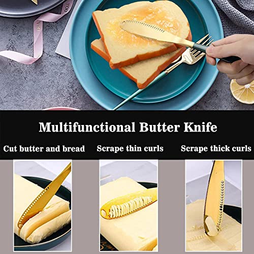 Image of Butter Spreader Knife, Stainless Steel, 3 in 1 Kitchen Gadgets, Curler, Butter Grater, Shredding Slots and with Serrated Edge Knife with Hole(Silver-Green, Set of 2)