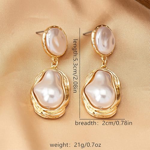 Dainty Chunky Gold Irregular Pearl Drop Earrings Trendy, Vintage Statement Baroque Pearls Earring Dangling for Women Thick Prom Party Y2k Jewelry Gift2