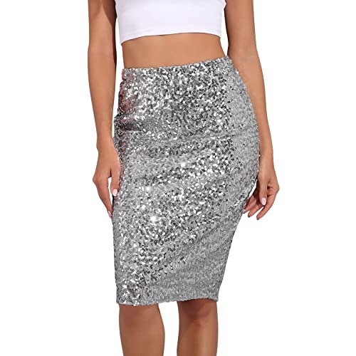 Kanpola Pailettenrock Für Damen Midi Bleistiftrock 50er Rockabilly Petticoat Elegante Hohe Taille Midi Ballett Tanzkleid Glitzer Unterrock für...