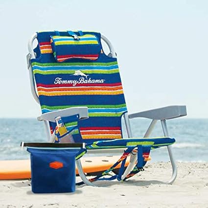 Amazon Com Tommy Bahama 2020 Backpack Cooler Beach Chair Green Striped With Storage Pouch And Towel Bar Plus De Reve Cooler Bag Kitchen Dining