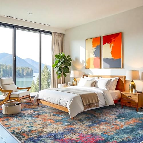 Washable 12x15 Area Rug Abstract - Large Soft Rugs for Living Room Modern Colorful Indoor Mat Non Slip Low Pile Carpet for Bedroom Stain Resistant Thin Floor Mats for Dining Room 12x15 Colorful/Multi