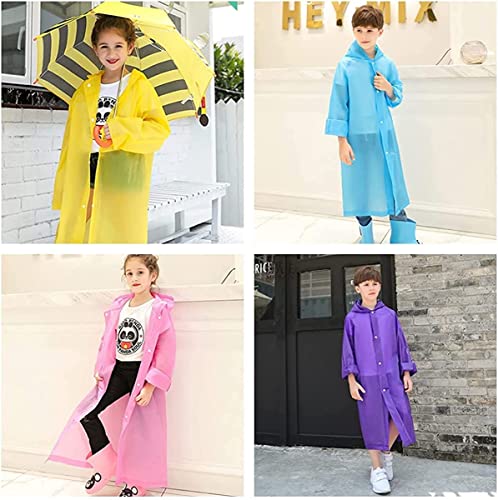Image of Rain Poncho for Kids Boys Girls - 2 Pack Reusable Waterproof Rain Coat Jacket for Teen Disney, Clear Pink Yellow Blue Purple
