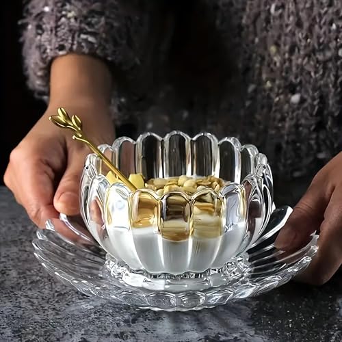 Image of WRINGO Glass Bowl for Kitchen Prep, Dessert, Dips, and Candy Dishes, Cake, Snack Serving Bowl and Plate Set of 2 Or Nut Bowls, and Microwave Safe Clear Glass Bowls for Storing Size 5 Inch (WR-01)