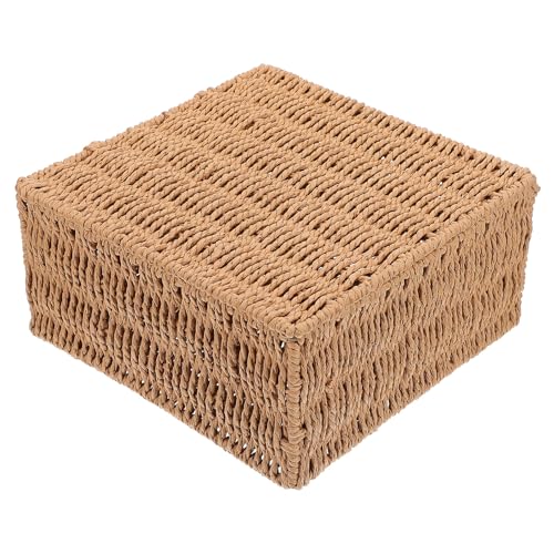 FELTECHELECTR Caja de Almacenamiento Multifuncional Tapa Cesta para Escritorio Color Camel Organizador de Artículos Varios para Hogar y Oficina Cesta Anti Polvo y Compacta Adecuado para
