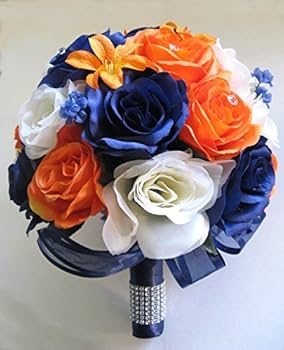 T-ARTS - ローズグランプリノーブルブルー　フラワーチュールオレンジブーケ Amazon | Wedding Bouquetsシルクブライダル花ブーケNavyブルー