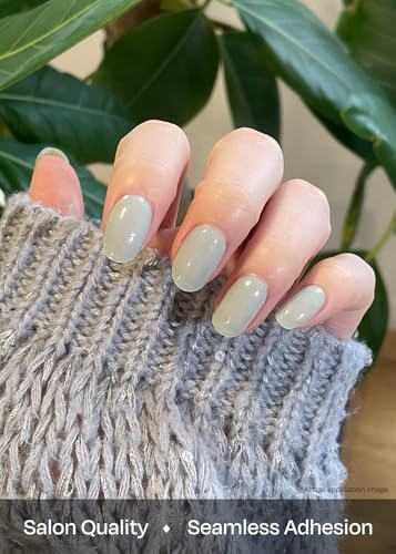 Image of ohora Semi Cured Gel Nail Strips (N Dewy Mint) - Green, Solid, Works with Any UV /LED Lamps, Salon-Quality, Long Lasting, Easy to Apply & Remove - Includes 2 Prep Pads, Nail File & Wooden Stick