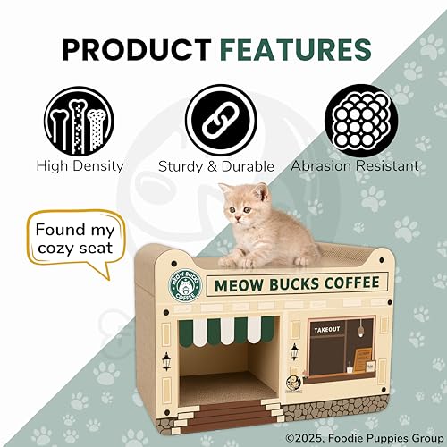Image of Foodie Puppies Cat Scratching Pad for Cats and Kittens - (Meow Bucks Coffee Scratcher) | Corrugated Cat Scratcher Cardboard for Indoor Cats, Kitten for Furniture Protection, Durable Texture Design