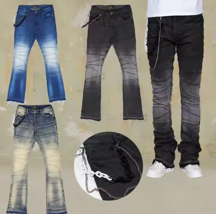 Men's Slim-fit Mid-Rise Jeans, Straight-Leg with Frayed Edges, Tie-dye Denim Jeans, Casual Hip-hop Jeans3
