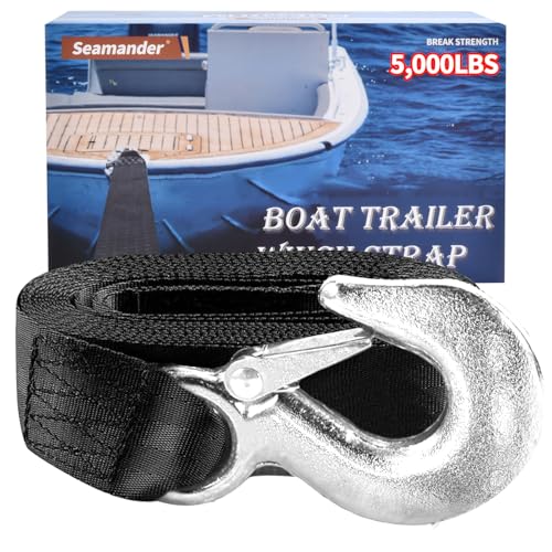 Seamander Boat Trailer Winch Strap 5000LBS & 10000LBS | 2 4FT | Marine Grade Polyester | Replacement Winch Strap with Hook | Black/Blue/Orange Available