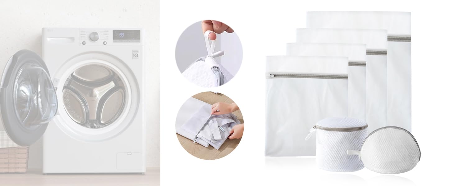 Seven exquisite laundry bags specially designed for cleaning delicate garments. These bags are used for washing shirts, underwear, stockings and bras. (4-piece laundry bag set)