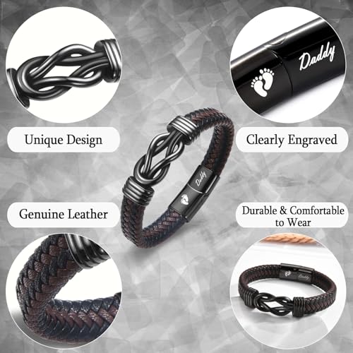 New Dad Gifts for Men, First Time Parents Gift Dad to Be Gift for Father's Day Birthday Christmas, Leather Bangle Bracelet for Daddy Him Husband3