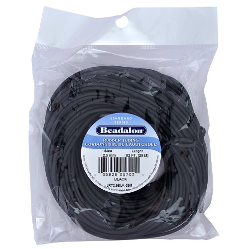 Beadalon 2.5 mm 25 m Rubber Tubing, Black, 82 Foot (Pack of 1)