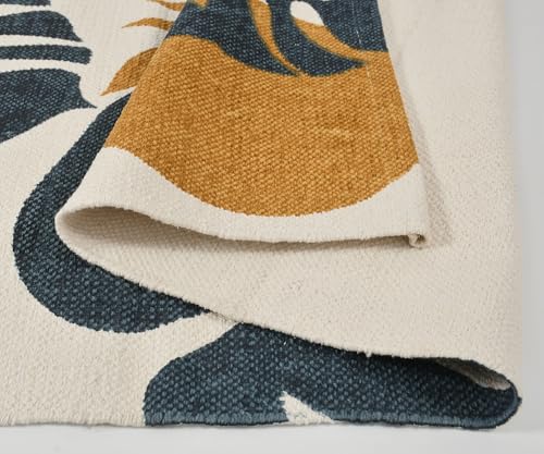 Image of SAGON 2x5 Ft Printed Runner Carpet - Cotton Bedside Rug for Bedroom & Living Room (Multi Leaf Pattern)