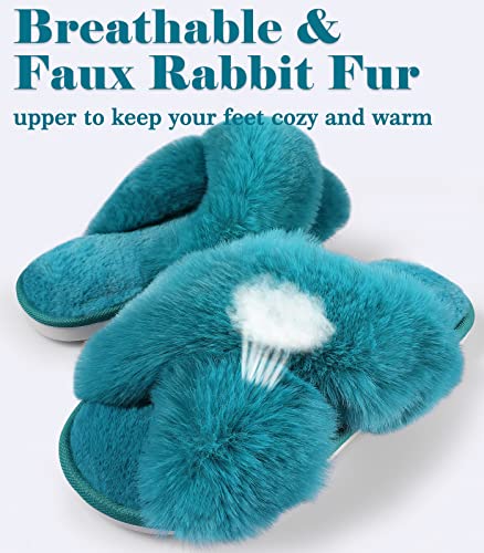 Image of Ankis Memory Foam Fuzzy Slippers for Women,Open Toe House Shoes | Faux Fur Cross Band,Indoor Outdoor Slippers, Anti-Slip, Comfy, Cozy, Fluffy, Gifts for Women, Mom Bride Bridesmaids