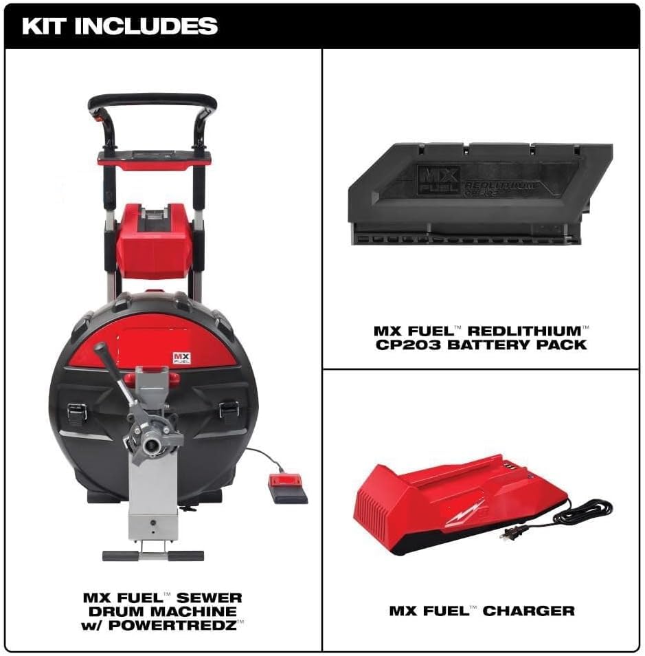 MXF500-1CP For Milwaukee MX FUEL Sewer Drum Machine Kit + TPT Premium cart storekid