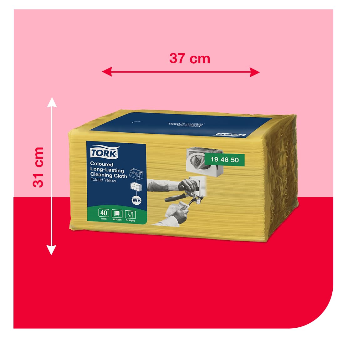 Tork 194650 Panno per pulizia colorato a lunga durata giallo Premium, compatibile con il sistema W8 (dispenser per panni piccolo), monovelo, 8 conf. x 40 panni (320 pz)