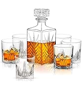 Paksh Novelty 7-Piece Italian Crafted Glass Decanter & Whisky Glasses Set, Elegant Whiskey Decant...