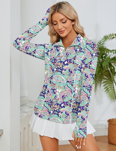 Image of LOMON Women Long Sleeve Shirts Sun Protection 1 /4 Zip Summer Quick Dry Hiking Shirts Quarter Zip Pullover for Women