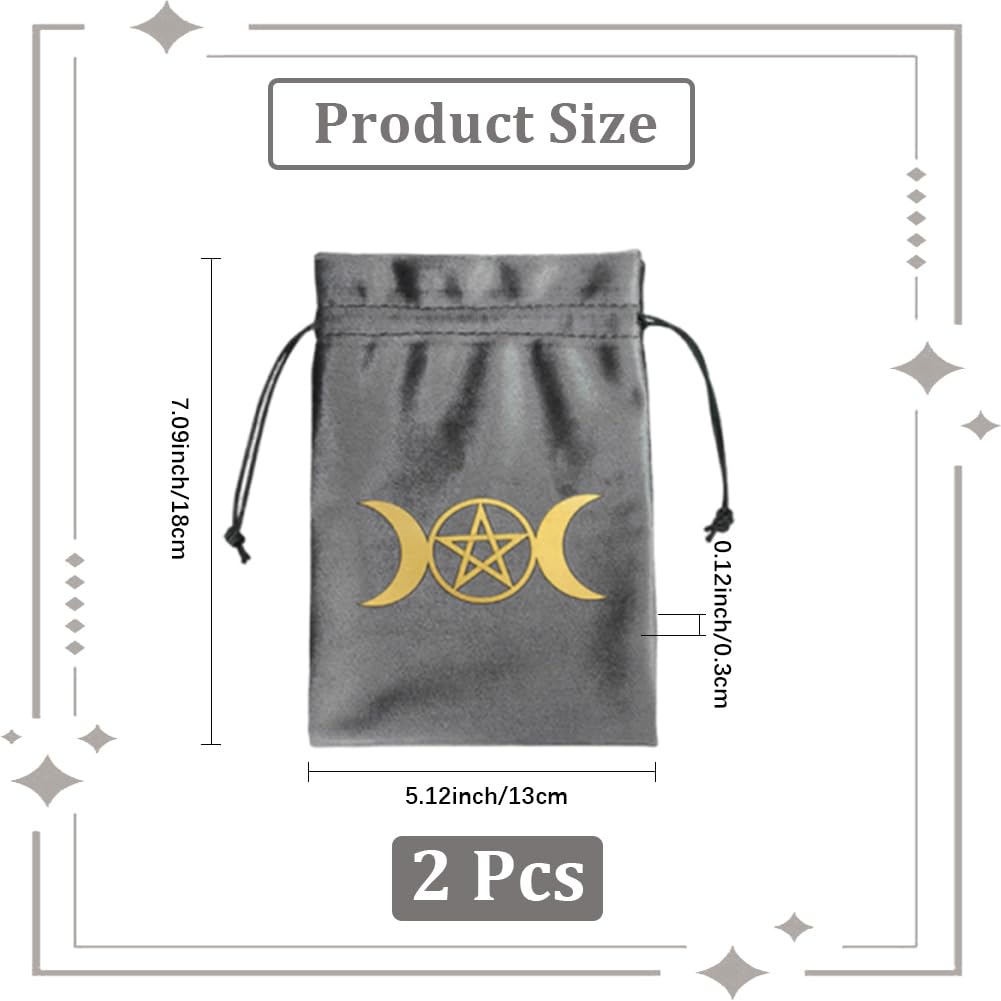 CREATCABIN 2Pcs Velvet Storage Bag Tarot Cards Bags Pouches Drawstrings Bags Tarot Cards Dice Deck Holder Pouches Gray Moon Jewelry Wrap Bags for Crystals Witchcraft Divination Supplies 5x6Inch - Image 2