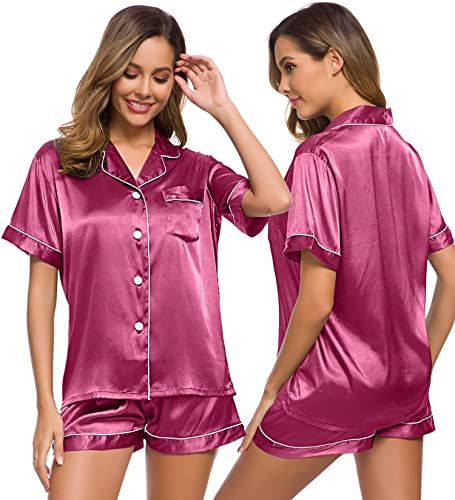Product Image of the SWOMOG Womens Silk Satin Pajamas Set Button Down Sleepwear Loungewear