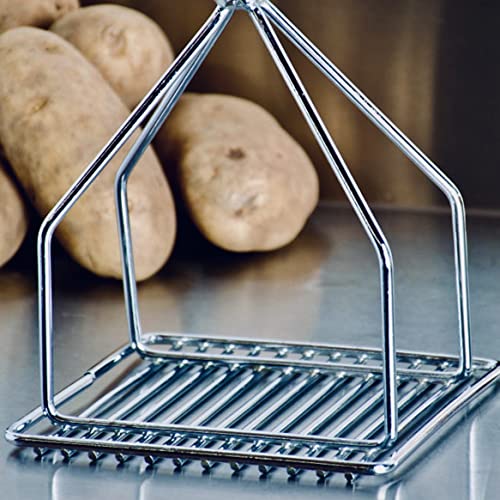 Tezzorio 18 Inch Chrome Plated Square-Faced Potato Masher With Soft Grip Handle Professional Potato Masher thumb #2