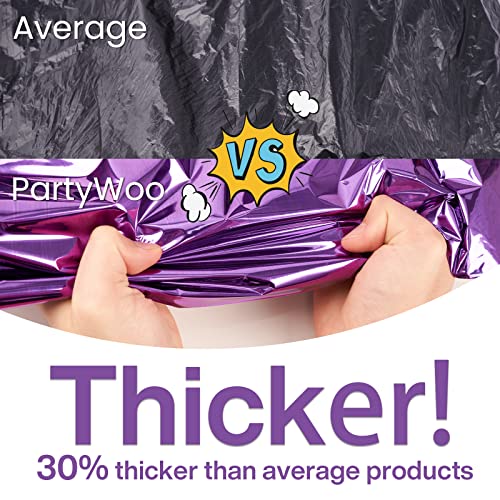 Image of PartyWoo Purple Foil Tablecloth, 3 Pack 54 x 108 Inch Rectangle Tablecloth, Foil Tablecloth for 6 to 8 Foot Table, Metallic Table Cover, Waterproof Table Cloth for Birthday, Wedding, Party