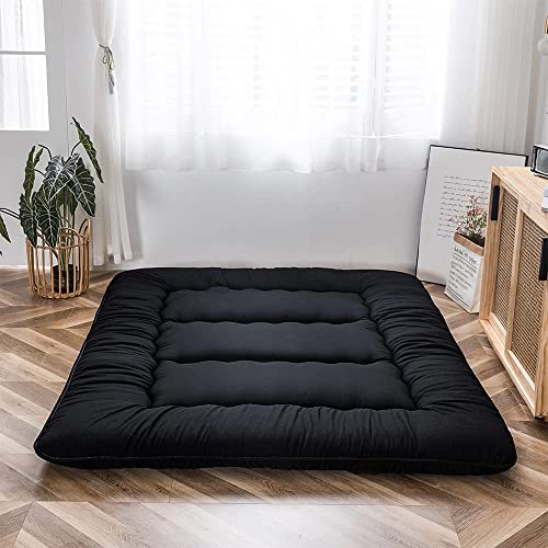 Image of MAXYOYO Japanese Floor Mattress Futon Mattress, 4 inch Thicken Tatami Mat Sleeping Pad Foldable Roll Up Mat Boys Girls Dormitory Pad Kids Floor Lounger, Black, King