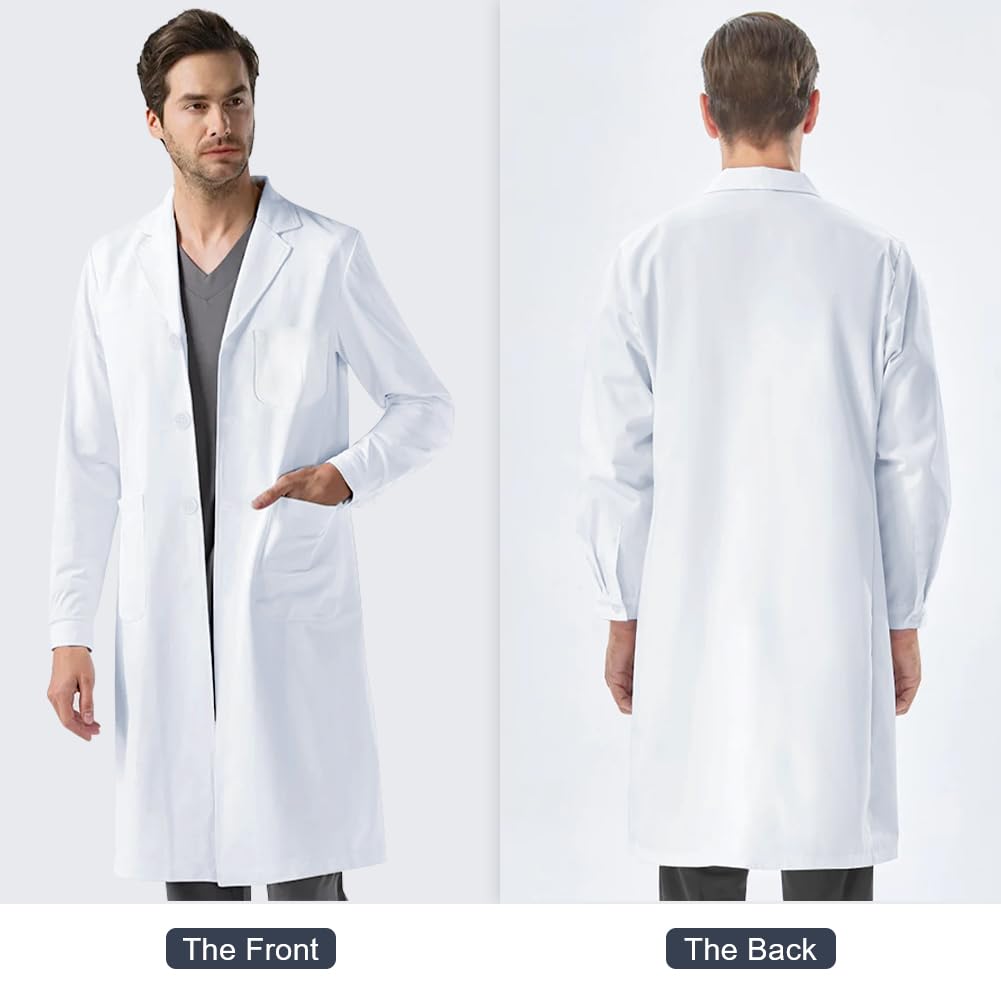 AUYAO Płaszcz Laboratoryjny, Damski i Męski, Biały, Bawełniany i Poliestrowy, Płaszcz Medyczny i Naukowy, Unisex i Dorosły, Labcoat Chemiczny i Laboratorium, Jedzenie i Odzież Robocza