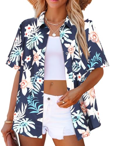 Zeagoo Womens Hawaiian Button Down Shirts Short Sleeve Casual Floral Tropical Shirt Summer Beach Shirt Cool Button Up Tops