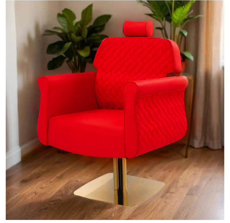 Image of KSeven Swivel Recliner Chair, Black Leather, Gold Metal Base (Red)