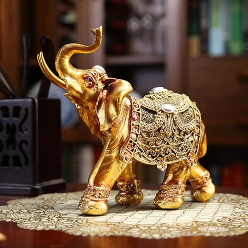 AWENDIETOU Lucky Elephant Statue 7 Elephant Decor Elephants Figurine for Home Decor Unique and Ornament for Living Room Table Centerpiece Shelf and Office Adds(Resin Craft)