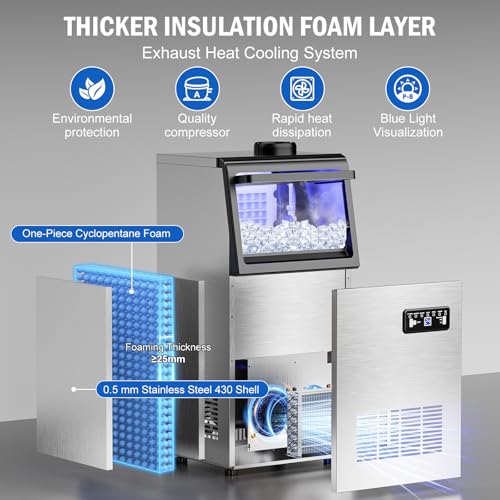 Image of 120LBS Undercounter Commercial Ice Maker, Freestanding Commercial Ice Machine, Built-in Ready Ice Maker Machine, 22LB Storage, Self-Cleaning, Dual Water (Tap /Bottled) - for Bar, Restaurant, Office