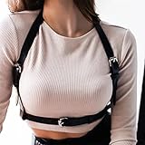 Flovel Punk Leder Körperkette Schwarzer Gothic Brustketten Einstellbar Bikini Taillenkette Rave Nachtclub Körperschmuck für Frauen und Mädchen