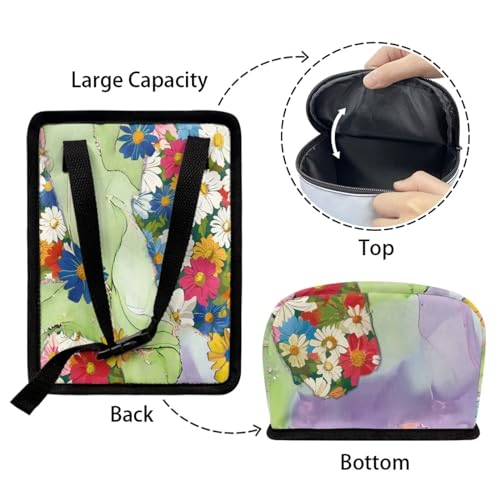 Image of Hippie Flower Green Marble Car Trash Can Bin with Lid,Colorful Groovy Flower Hanging Automotive Garbage Cans Portable Waste Basket Automotive Interior Organizer Accessory