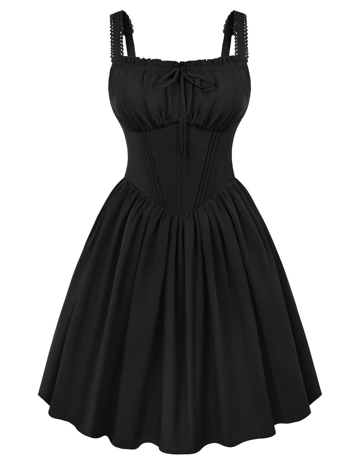 SCARLET DARKNESS Damen Sommer Viktorianisch Spaghetti Korsett Minikleid | Quadratischer Ausschnitt, Hohe Taille Corsagenkleid, A Line Party Abendkleid