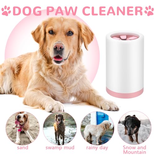 Pfotenreiniger für Hunde, ‎Abnehmbaren Hundepfoten Reiniger, Tragbare Hundepfoten Reiniger, Tragbarer Pfotenpflege Hunde mit Weichen Silikonborsten funktioniert für alle Hundegrößen (Rosa)