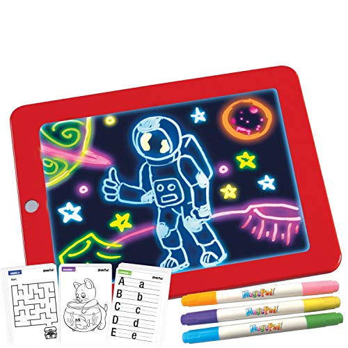 Mediashop Magic Pad – Pizarra mágica con 6 colores neón y 8 efectos luminosos, trabajo creativo para niños, incluso de viaje, pizarra con 30 plantillas, fácil de limpiar