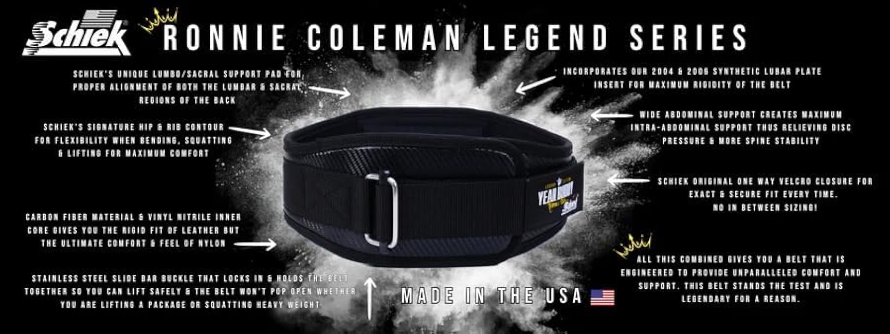 Schiek Sports Ronnie Coleman 4004 Weightlifting Belt - Limited Edition Yeah Buddy - 4 Inch Carbon Fiber and Nylon Material Lifting Belt