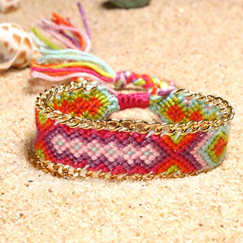 Corde tissé à la main bracelet de amitié style bohème chic rouge