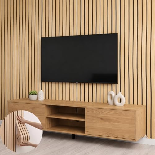 Image of 3D Fluted Foam Wall Panels for Wall 16 x 278 cm Self Adhesive Wooden Slated Foam Sheet for TV Unit Background Peel and Stick Wooden Wallpaper louvers Panel Peel Stick for Living Room