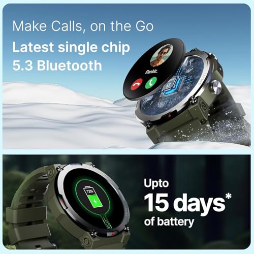 Image of CrossBeats Everest 2.0 Smart Watch for Men 1.43 inch True AMOLED, Always ON Display Bluetooth Calling Rugged Outdoor Military Grade Certified Upto 15 Days Battery Life Smartwatch (Camo Green)