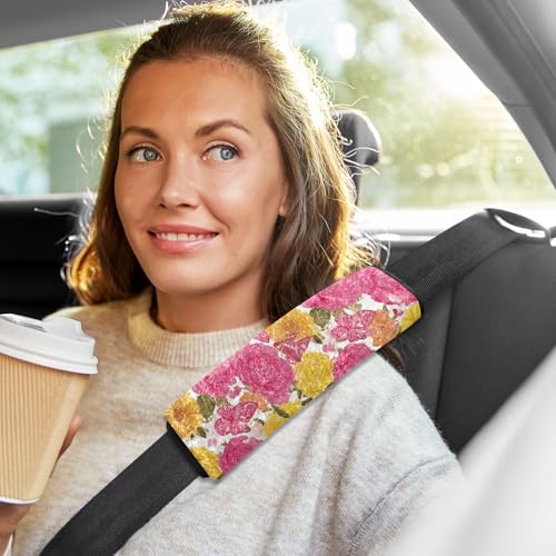 Image of 2 Pack Seatbelt Covers Seat Belt Cover Pad for Adults Boys Girls Car Seat Strap Covers Pads Cushion Universal Shoulder Strap Pad Protector for Backpack Camera Bag 6.5 Inch Roses Bloom and Butterflies